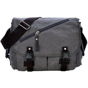 Sac &agrave; Epaule Bandouli&egrave;re Messenger Cartable Scolaire en Toile Gris - Adulte - Homme