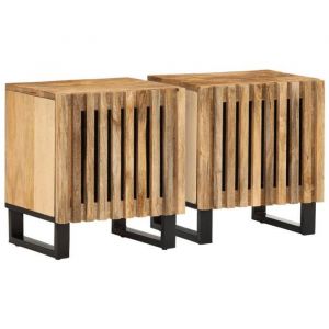 BEWI&reg;Lot de 2 Petite Table de nuit Tables de chevet - 2 pcs - Armoire de lit 40x34x46 cm - Bois massif de manguier brut &FR93380