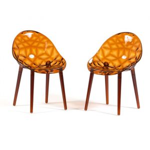 Chaises - Diamante - Polycarbonate transparent - Lot de 2 - Usage intérieur et extérieur - Ambre
