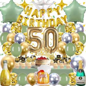 Ballon Decoration Anniversaire 50 Ans - Anniversaire De Fête En Vert Or Ballon Décoration DAnniversaire Élégante Femme Homme P