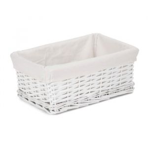 Panier de rangement Petit panier de rangement en osier blanc doublé de coton