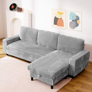 Canap&eacute; dangle rembourr&eacute; pi&egrave;ce suppl&eacute;mentaire petits espaces avec m&eacute;ridienne 3 places design en L pouf r&eacute;versible Gris