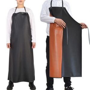 Tablier 2pcs PVC imperméable à leau et à lhuile épaissir tablier cuisine laubau tablier (noir)