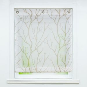 Store enrouleur bateau romain sans percage Avec crochets en U pour cuisine L-H 80x140cm -Crochet en U Branches brunes &agrave; fond blanc