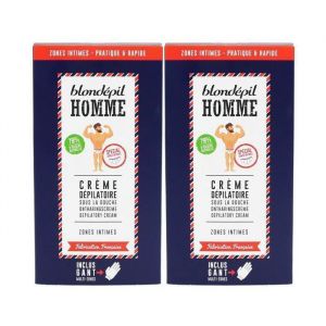 Blondépil Homme - Creme depilatoire homme Zone Intime Rapide et Efficace Made in France Inclus gant multi-zones 100ml lot de 2