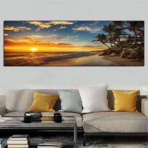 Images sur toile Montagne paysage nature images panoramiques d&eacute;coration muralecoucher de soleil mer plage sans cadre 50x150cm