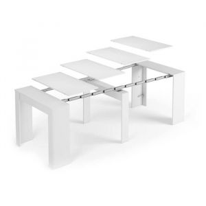 Dmora - Table console à rallonge Mornese Table avec rallonges extensible jusquà 10 places 51/237x90h78 cm Blanc Brillant