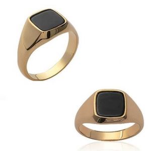 Bague Chevalière Onyx Plaqué Or 18 CARATS T50 à T68 - Bijouxia - Mixte