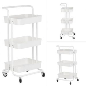 BLANC Meuble de Rangement à Roulettes - Chariot de Cuisine Salle de Bain à Roulettes - Desserte Roulante à 3 Étages