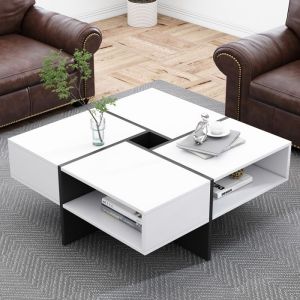Table basse carrée moderne de conception neuve de haute qualité 70x70x35cm - - Design Noir et blanc 5 compartiments ouverts