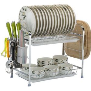 NEUFU &Eacute;gouttoir a Vaisselle Chrom&eacute; 2 &Eacute;tages 52 x 25 x 37.6cm Multifonctions