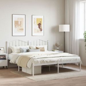Lit Double Adulte Cadre de lit métal - SOLOMON - et Tête de Lit - blanc 160x200 cm JILLS 92994