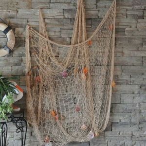 Filet de Pêche Décoratif Style Plage avec Coquillages - Décoration Murale Méditerranéenne 100x200 cm Ambiance Bord de Mer