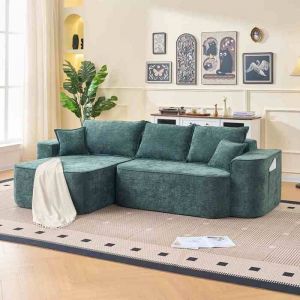 Canap&eacute; dangle en L 264cm vert - Chaise longue sans montage chenille