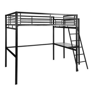MEUBLES COSY Lit mezzanine 2 places en métal noir avec bureau intégré couchage de 140x190cm (matelas non inclus) - LIONEL
