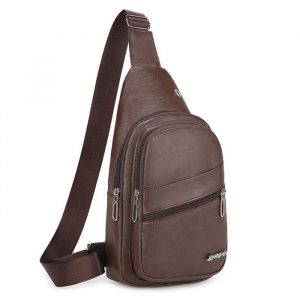 Sacoche à Bandoulière Homme Poitrine Imperméable PU cuir pour à Pied Cyclisme Voyage et Sport XD1381 Marron