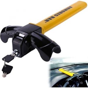 Antivol de volant de voiture universel avec 2 cl&eacute;s anti-d&eacute;marrage pour voitures camping-cars camionnettes (jaune)