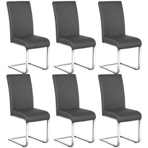 Yaheetech Lot de 6 Chaises de Salle à Manger en Similicuir Polyuréthane avec Pieds Métalliques en U et Haut Dossier Gris Foncé
