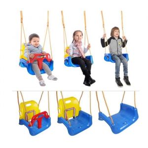 Balan&ccedil;oire pour B&eacute;b&eacute;s Balan&ccedil;oire B&eacute;b&eacute; Enfants 3 en 1 Siege Bebe Balancoire avec Dossier et Ceinture de S&eacute;curit&eacute;(Bleu-Jaune-Rouge)