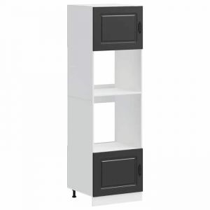 (SOLDE dété)Armoires de four/Colonne de cuisine - 2 pcs Lucca - Pieds réglable - noir bois dingénierie Aspect élégant*1500