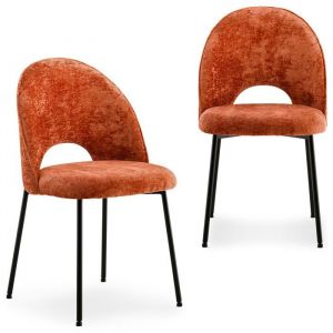 Lot de 2 chaises SERENA avec revêtement en tissu orange et structure en métal noir chaise de salle à manger