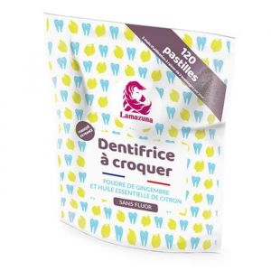 Dentifrice &agrave; croquer - LAMAZUNA - Poudre de gingembre - Huile essentielle de citron - Vegan - 120 pastilles