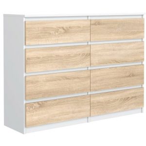 Commode 8 tiroirs - Meblocker - Sonoma & Blanc 120 cm - Meuble de Rangement Spacieux - Salon Bureau chambre &agrave; couche & enfant