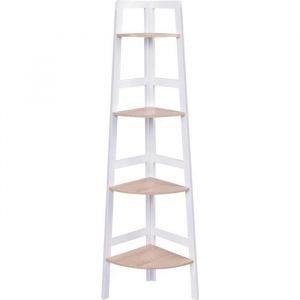 DREAMADE Etagère d’Angle Meuble d’Angle à 4 Niveaux en Bois pour Salon Chambre Salle de Bain Bureau Balcon Blanc