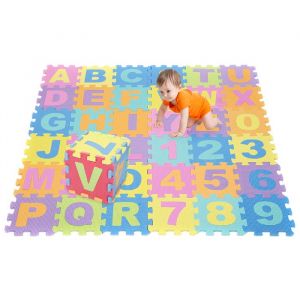 Tapis de jeu en mousse puzzle alphabet et chiffres EVA souple pour enfants - ERROLVES - 36 pi&egrave;ces - Pi&egrave;ce unique 15.5*15.5 CM