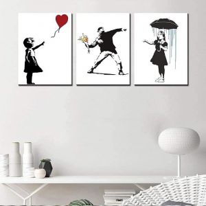 Lot de 3 impressions sur toile Banksy pour d&eacute;coration murale de salon graffiti art urbain d&eacute;coration murale sans cadre 40&times;50 cm