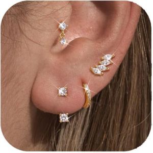 4 Pairs Boucles DOreilles Femme Acier Inoxydable Creoles Boucles DOreilles À Tige Hypoallergéniques Cartilage Tragus Helix Pie