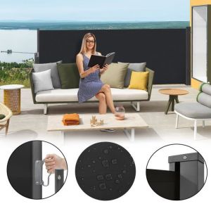 LILIIN Auvent Latéral Store Latéral extensible Brise-Vue Rétractable avec poignée pour Terrasse Balcon 140x300cm Anthracite