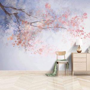 Papier Peint Panoramique Abstrait Fleur De Cerisier Rose Papier Peint Soie 3D Tapisserie Poster Decoration Murale 350x250 cm (LXH)