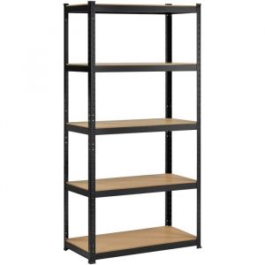 Yaheetech Étagère de Rangement à 5 Niveaux Étagère Garage en Métal et Bois MDF Réglable en Hauteur et Démontable Rayonnage Noir