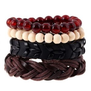 RMEGA® Coffret Cadeau 4PCS Bracelets Cuir pour Homme Femme Tressé Bracelet Manchette Corde Bracelet Vintage Réglable Noir Brun