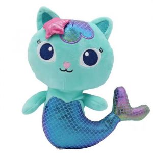 Peluche de chat sir&egrave;ne style Gaby - Maison de poup&eacute;e dessin anim&eacute; - Peluche de 24 cm - Doudou