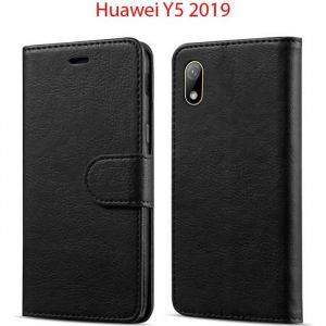 N&T Coque Huawei Y5 2019 Housse Etui Portefeuille Cuir Multifonction Fermeture Magnétique à Clapet Anti-Choc Noir