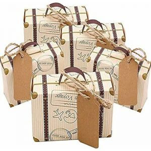 Lot de 100 mini boîtes à dragées en papier kraft vintage avec étiquettes et ficelle en toile de jute pour mariage/voyage