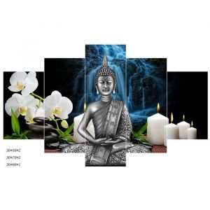 Getek Tableau Multi Panneaux Mural Zen Bouddha bougie pas de cadre 150*90cm #7