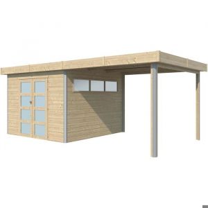 Chalet en bois profil aluminium contemporain avec extension 16.80 m² Avec plancher + gouttière
