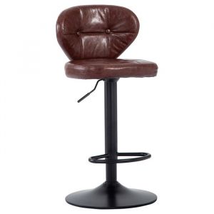 Tabouret de Bar - Sevencomfort - Rotatif sur 360° -avec Dossier et Repose-pieds - Réglable en Hauteur - 150KG - Matelassé - Marron