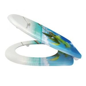 Abattant WC Universel LILIIN - Si&egrave;ge de WC avec abaissement automatique et fermeture souple - Bord de mer