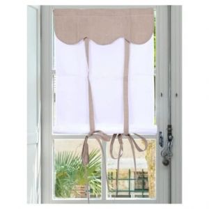 Autrefois Rideau enrouleur et brise bise 60 x 160 cm Lin Versaille Lin brod&eacute; Voilage Broderie Style Charme Petit Rideau Fin