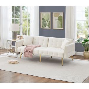 Canap&eacute; convertible 2 placesCanap&eacute;-lit avec fonction couchagedossier r&eacute;glable et accoudoirs r&eacute;glables.velours.178x82x70cmBlanc