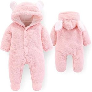 Flanelle Animal Combinaison B&eacute;b&eacute; Barboteuse &Agrave; Capuche B&eacute;b&eacute; Oreille Capuche tricot&eacute; Barboteuse Chaleureux Mignon Pyjama Rose