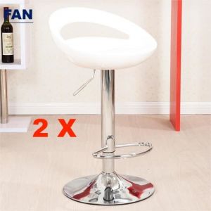 Tabouret de bar FAN 2 - Décontracté - Blanc - Industriel - Loft - Lot de 2 - Réglable en hauteur