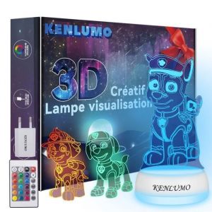 KENLUMO Lampe de nuit chiot Lampe de chevet Pat Patrouille veilleuse LED télécommande Touchez pour changer de couleur 16 couleurs