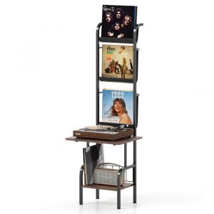 GIANTEX Meuble de Rangement pour Tourne-disques à 5 Niveaux Support pour Disques Vinyles   50 x 51 x 145 cm Retro