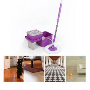 Mop Balai serpill&egrave;re rotatif avec seau et poign&eacute;e pliables avec des serpill&egrave;res en microfibre de rechange BALAI