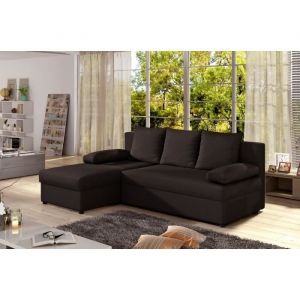 Canap&eacute; dangle convertible - GILO - en tissu luxe 3/4 places chocolat angle gauche (vu de face)
